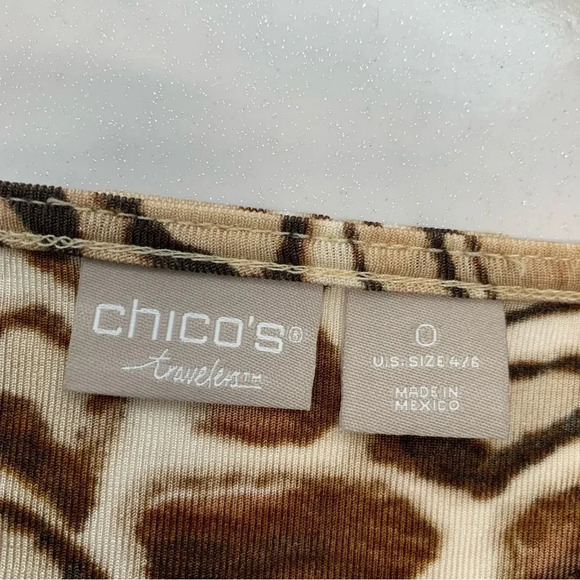 Chicos Travelers 0 Top Woman Small  Slinky Knit Brown Animal Print 3/4 Sleeve - Picture 8 of 11